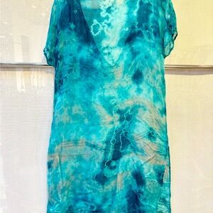 Language tie dye sheer swimsuit cover up size small